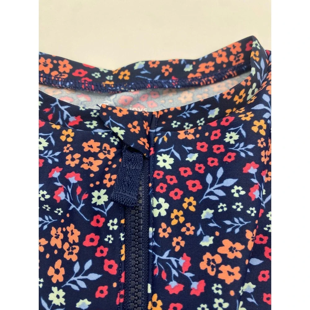 Simple Joys by Carters Girls 2T Navy Floral Long Sleeve Rash‎ Guard Swim Top Zip